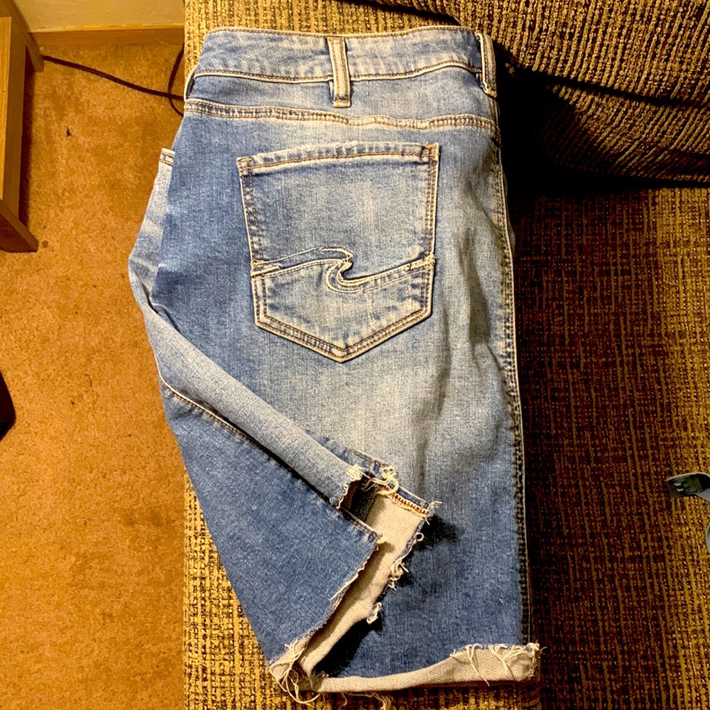 Silver mini jean skirt. Size W10 silver skirt.